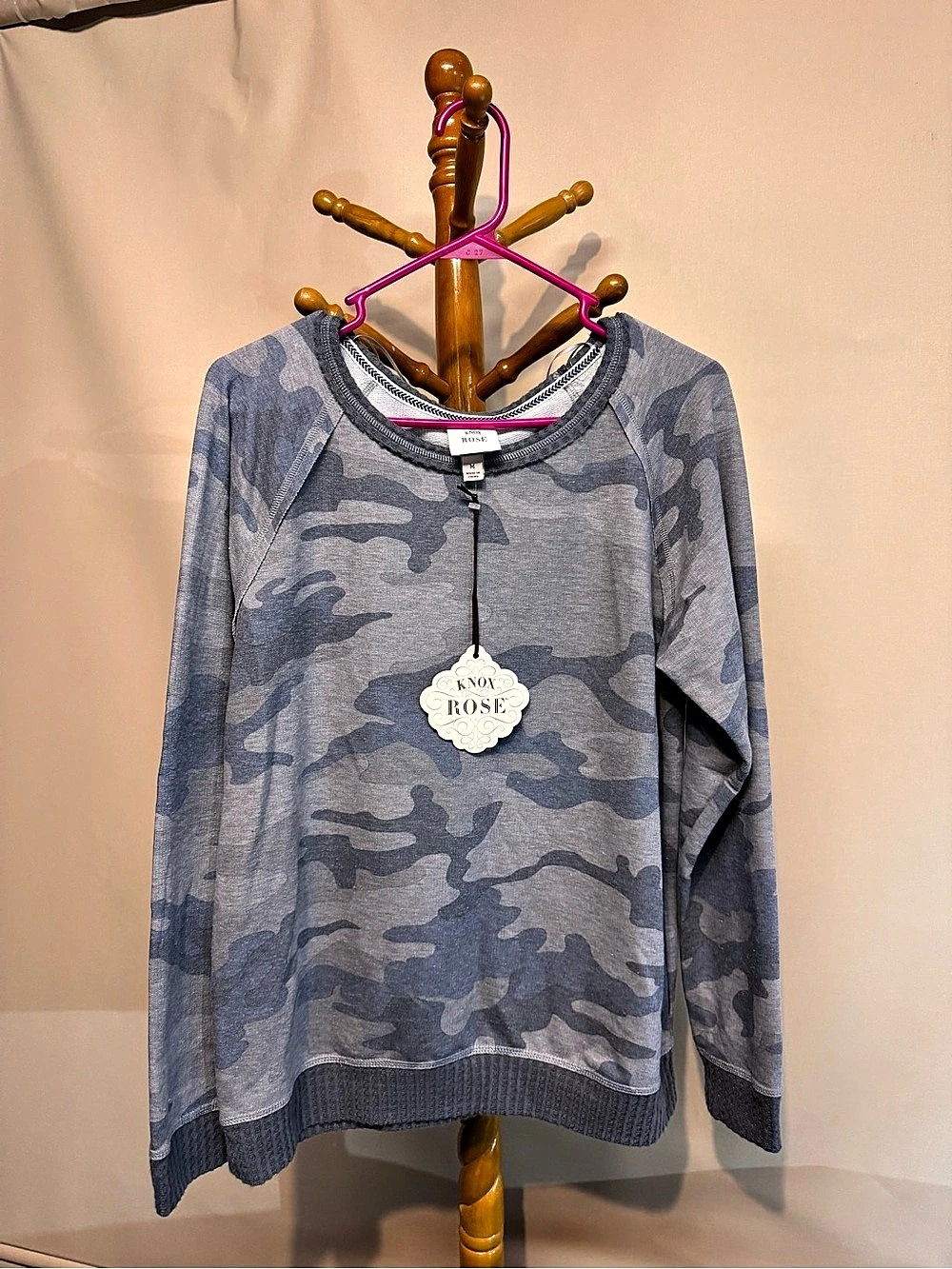 Knox Rose Blue Gray Camo Long Sleeve Pullover Sweatshirt Medium